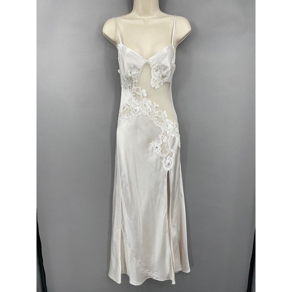 Vintage Victoria's Secret Silk Lace Maxi Slip Dress Womens Size S White Lingerie